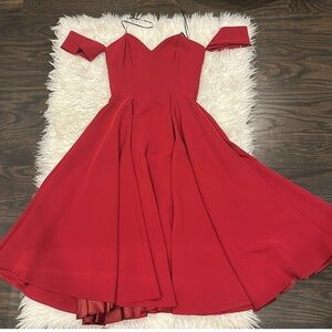 Sara Battaglia Red Pleated A-Line Dress